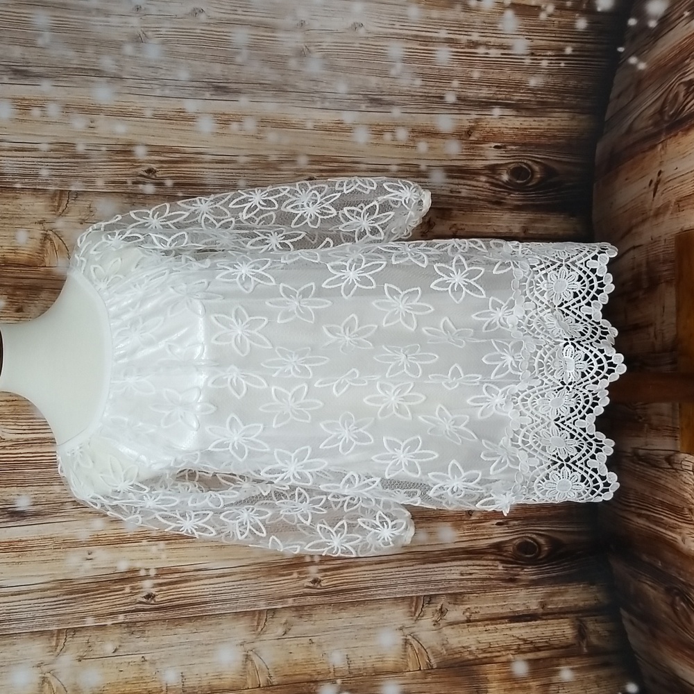 My Beloved White Floral Lace Women's Long Sleeve Flowy Mini Dress Bridal